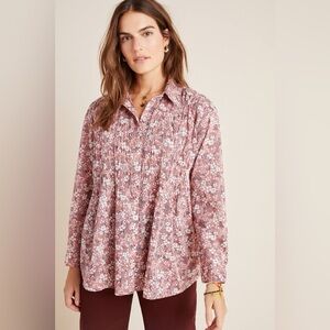 Anthropologie Pilcro & Letterpress The Sasha Smocked Boyfriend Buttondown